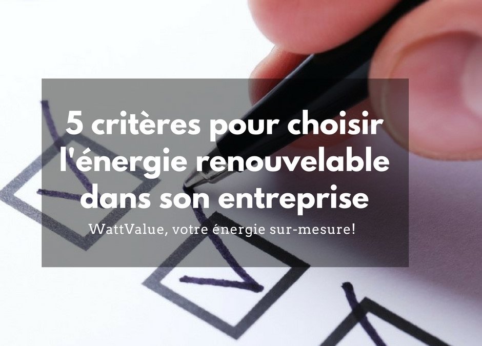 5 critères pour choisir l’énergie renouvelable pour son entreprise